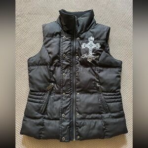 Cowgirl Women's Full Zip Black Western‎ Puffer Vest Embroidered Size Medium